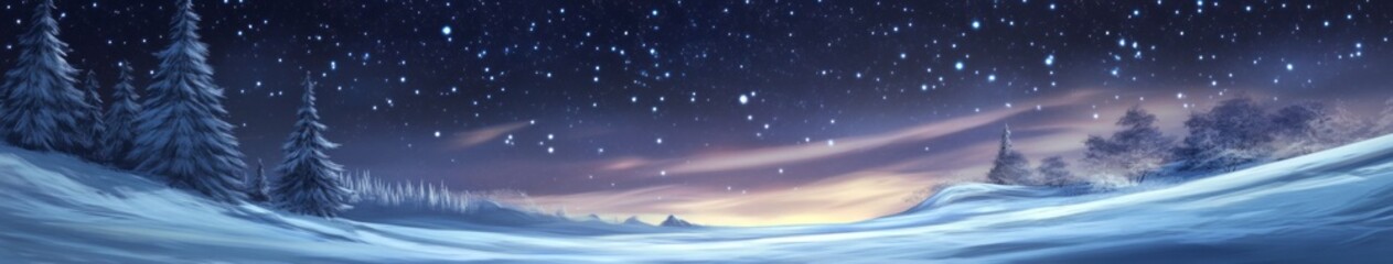 Obraz premium Embracing Winter's Embrace: An Animated Snow Scene Under the Starry Sky, Celebrating the Season's Chill and Wonder