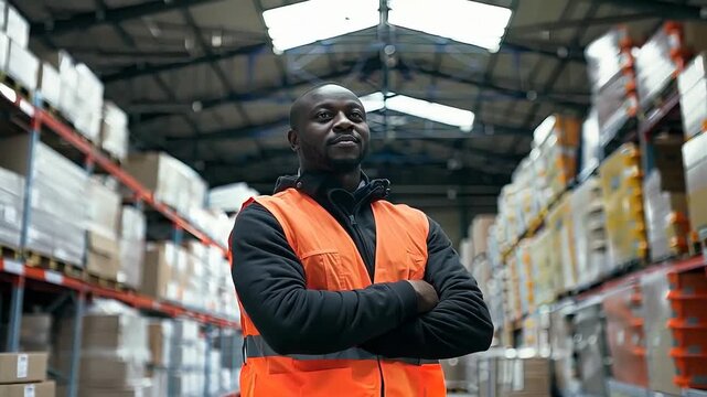 Confident warehouse manager overseeing operations