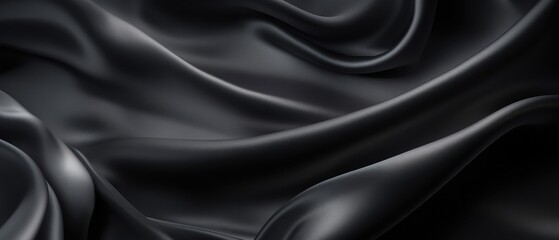 Fototapeta premium Silk background, black silky textile. 