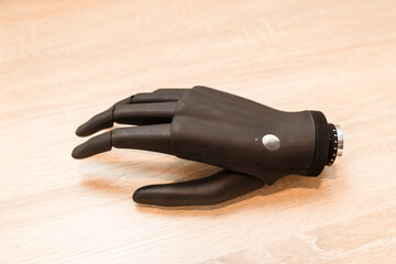 Modern Humanoid Robot Arm Working Hand. Delicate Mechanistic wonder, High-Tech Prosthesis to Help People with Disability who Lost their Hand in an Accident.