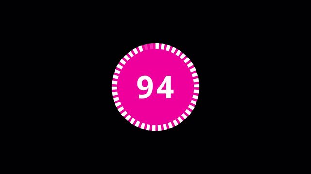 100 second countdown timer animation, hundred seconds timer countdown animation on black background, 100 second circle timer animation.