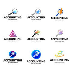 Set of Vector logo combination of a graph and magnifier