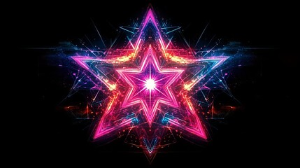Vibrant Neon Star Design With Colorful Light Effects at Night