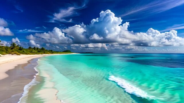 Tropical Beach with Turquoise Water and White Sand.
