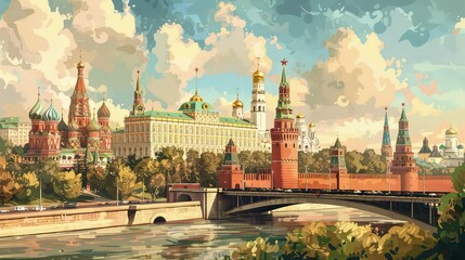 Obraz premium Illustration Of Russian Landmarks. Generative AI