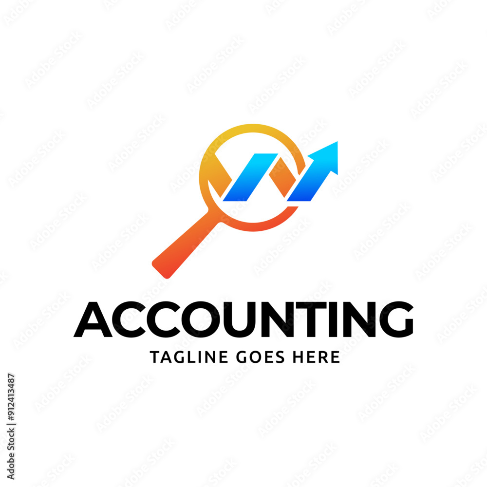 Poster vector logo combination of a graph and magnifier