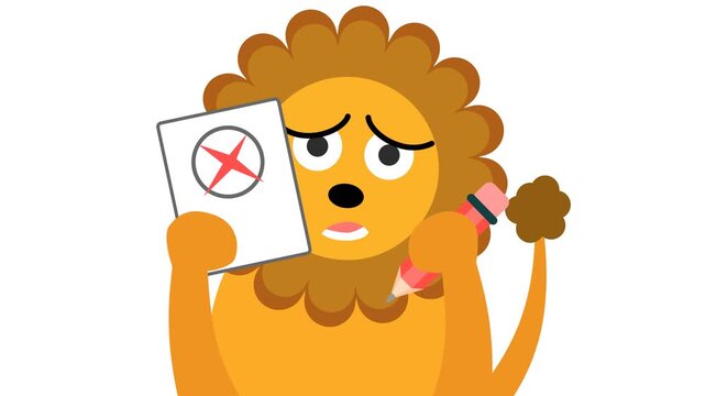Cute Lion Holding Rejected Sign Cartoon Animation in Transparent Background. Suitable for Animal Authentication Video Element