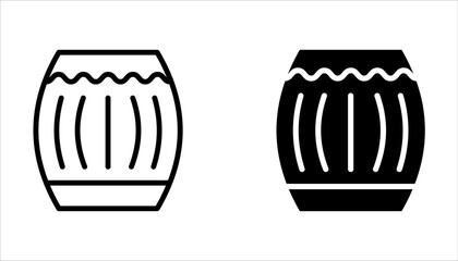 Drum and drumstick line icon set. Drum musical instrument outline vector icon on white background