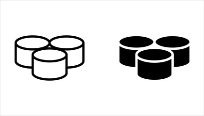 Drum and drumstick line icon set. Drum musical instrument outline vector icon on white background