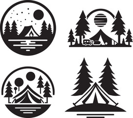 Camping logo silhouette design vector