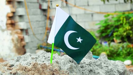 Waving Pakistani flag with skye background and green leaf and plant , 14 August ; Happy Independence Day , Pakistan Independence Day ,Pakistani flag Waving Video