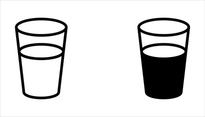 Water glass icon vector set. Drink glass flat line pictogram on white background