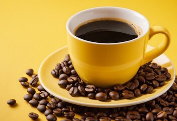 Obraz premium A cup of coffee, Espresso coffee with coffee beans