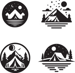 Camping logo silhouette design vector