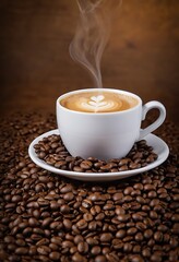 A cup of coffee, Espresso coffee with coffee beans