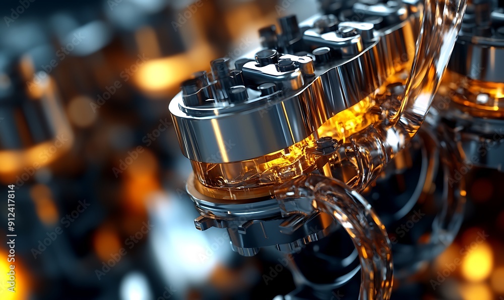 Poster close-up of a chrome and glass engine part