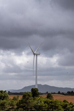 A single wind turbine stands against an overcast sky, representing the fusion of advanced clean energy technology with the natural beauty of a rural landscape.