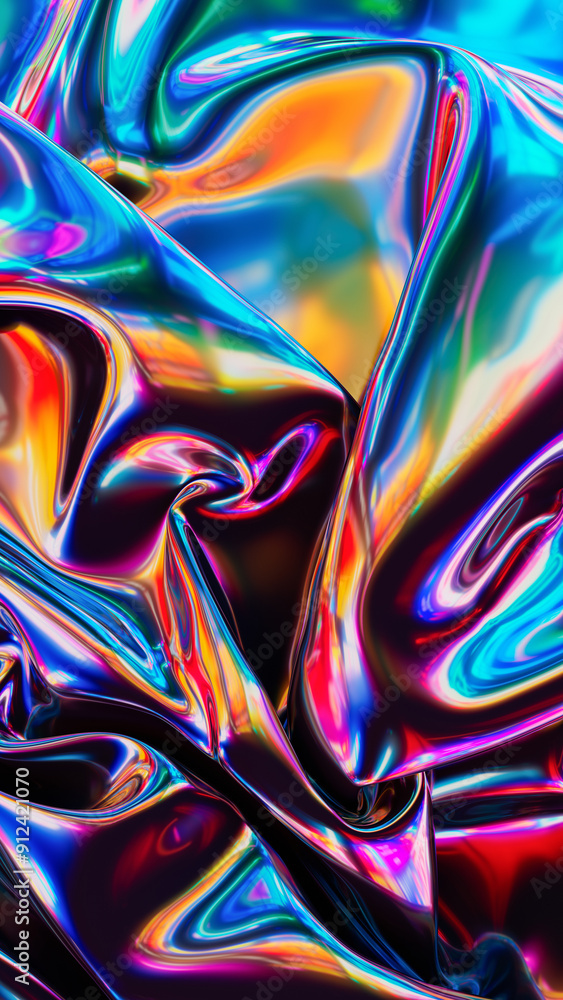 Aufkleber abstract 3d rendering. retro digital fabric. sci-fi background. holographic neon foil. rainbow refle