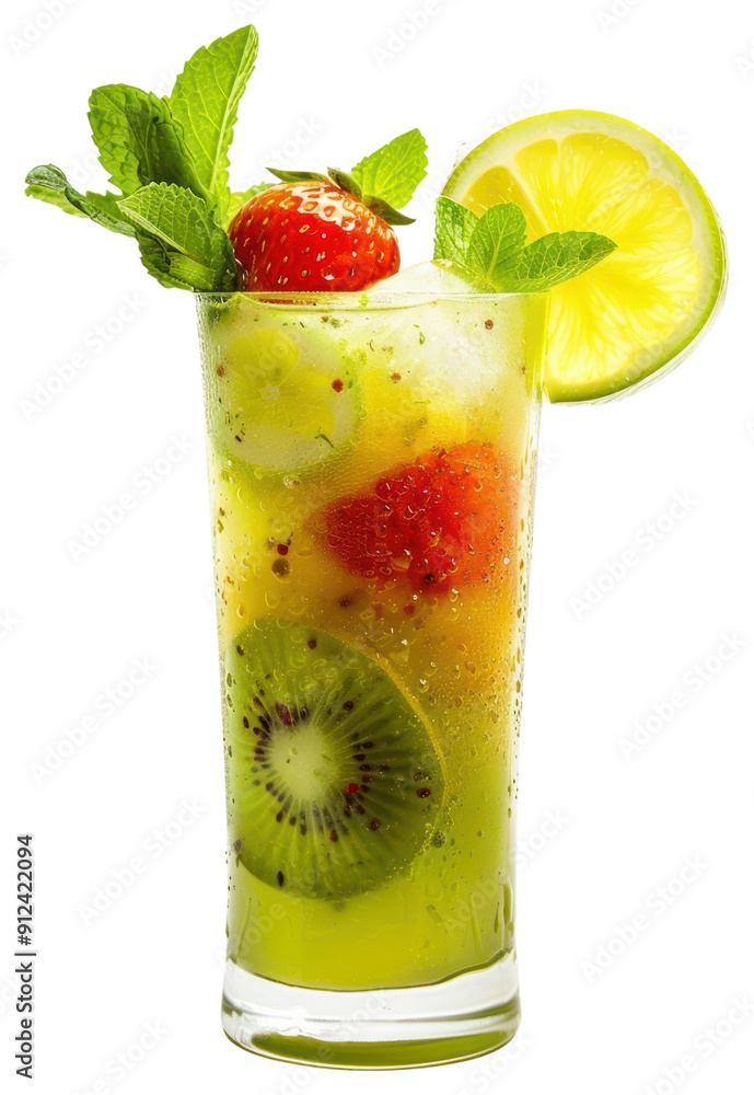 Sticker refreshing fruit cocktail with mint