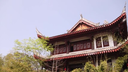Traditional Chinese building with ornate roof in Chengdu
