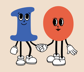 Groovy number 10 cartoon character. Funny retro number ten mascot with face emotions, hands and legs. Fun mathematic sticker. Comic element in trendy retro cartoon style. Vector illustration