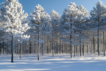 Tall pine trees lightly dusted with snow.