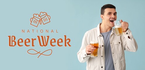 Banner for National Beer Week with handsome young man