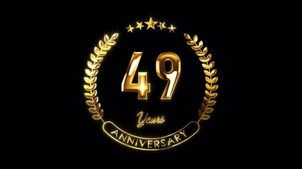 49th Anniversary Celebration. Happy 49 Years Anniversary Animation in Gold Color on the Transparent Background, Alpha Channel. Great for greetings, celebrations, events, and gifts.