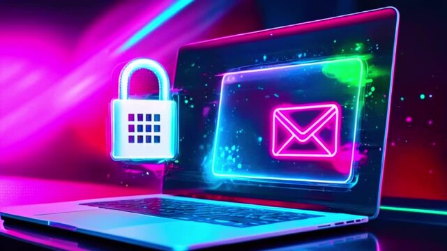 A glowing padlock and email symbol on a laptop screen, suggesting secure digital communication.