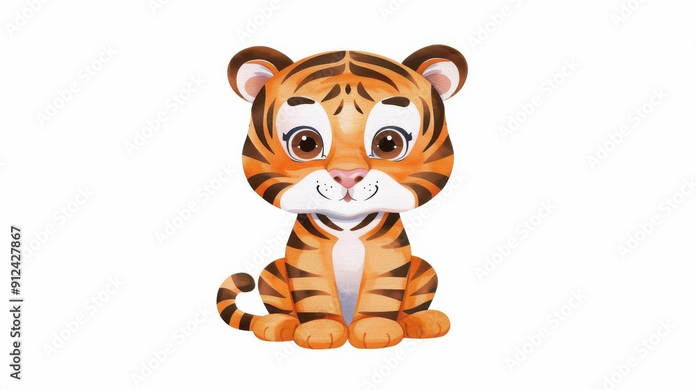 Poster A charming cartoon tiger illustration, perfect for kids decor, featuring vibrant colors and adorable features.