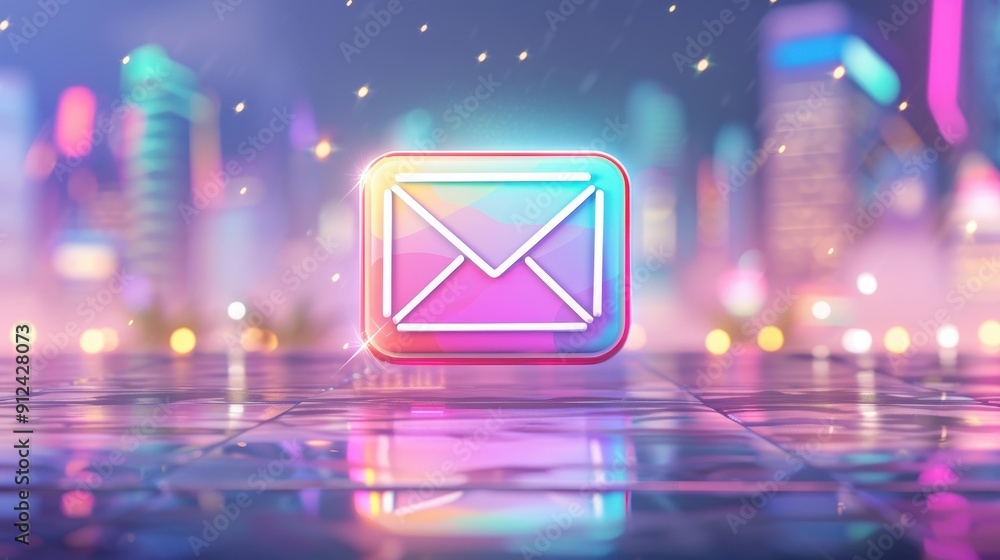 Poster enhance your tech design with a square circuit button hologram and email icon, set against a vibrant
