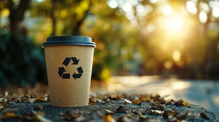 Recyclable Coffee Cup in Autumn Park During Sunset