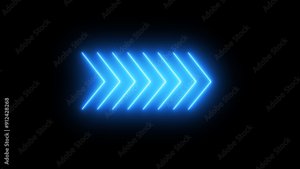 Poster right directional arrow sign. set of bright arrows pointing to the right. flashing direction indicat