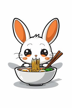 white bunny eating ramen noodles clip art preview