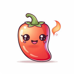 A cute, minimal design featuring a smiling chili pepper, vividly burnt and smoking against a crisp white background.