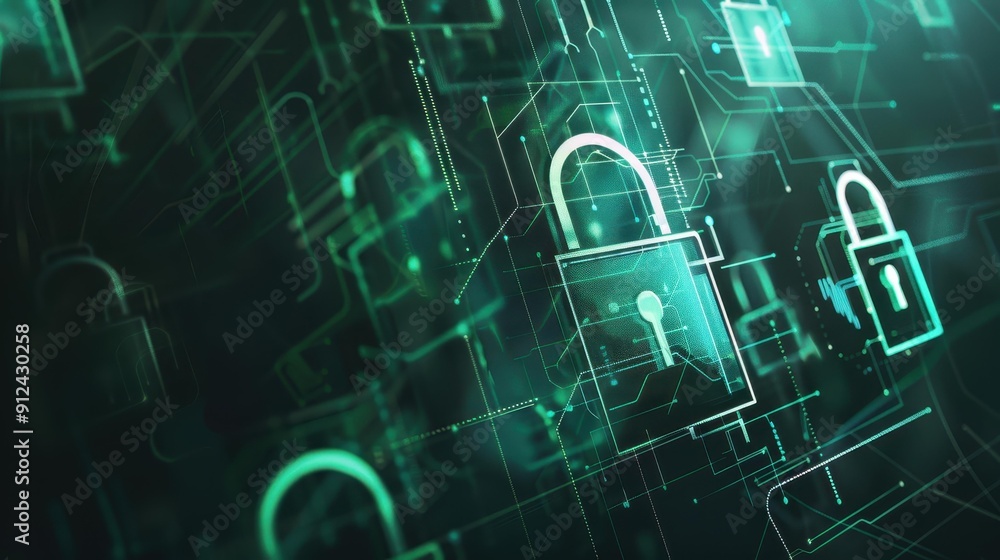 Poster explore the tech world with digital locks and circuit patterns, showcasing the essence of cybersecur