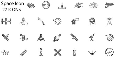 Set of Space icons. Line art style icons bundle. vector illustration