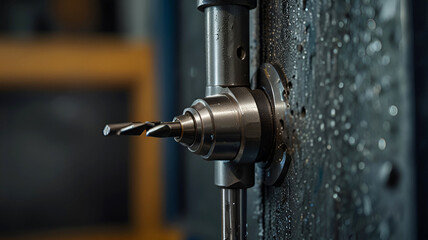 Precision and Power Closeup of a Drill Bit Boring into Metal. Concept Industrial Tools. Metalworking, Closeup Photography, Precision Engineering. Ai generative