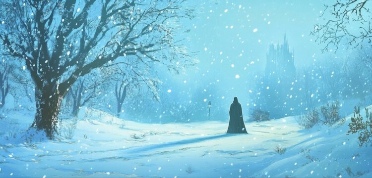 Winter's Watch: An Animated Snowscape with a Sentinel in the Snow, Embracing the Solitude and Vigilance of the Season