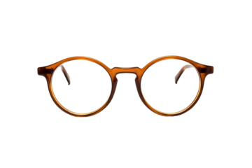 Classic Tortoise Shell Round Eyeglasses Against A White Background on a White or Clear Surface PNG Transparent Background
