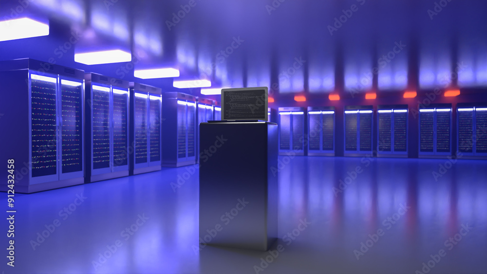 Fototapete server. server data center. backup, mining, hosting, mainframe, farm and computer rack with storage 