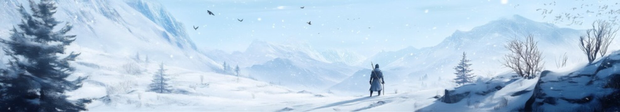 Winter's Watch: An Animated Snowscape with a Sentinel in the Snow, Embracing the Solitude and Vigilance of the Season