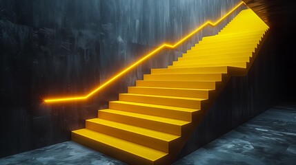 Yellow Stairs with Neon Light in Modern Interior