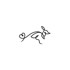 Abstract kangaroo logo with love shaped tail in linear line art design style
