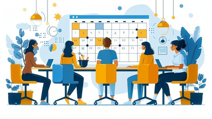People planning concept. Entrepreneurship and calendar schedule planning with filling course campaign. Vector illustrations business meeting and events organizing process office 
