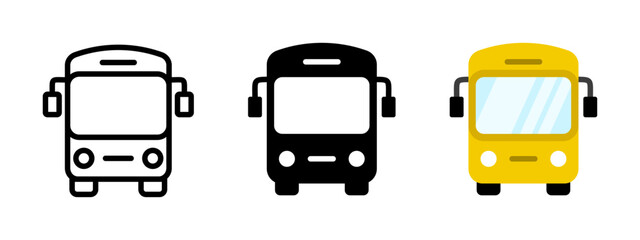 Bus icon. Yellow school bus vector illustration. Public transport station sign. Arrival and departure sign. © Chelpanoff