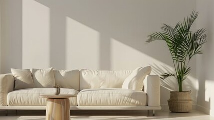 Minimalist Living Room with Palm Tree and White Sofa