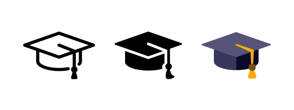 Graduation hat icon. Education cap symbol. Student hat vector illustration. College, school and university graduation ceremony sign. Academical degree pictogram.