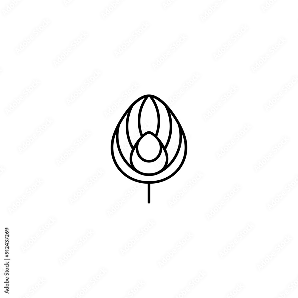 Poster peacock feather logo in minimalist linear vector design style