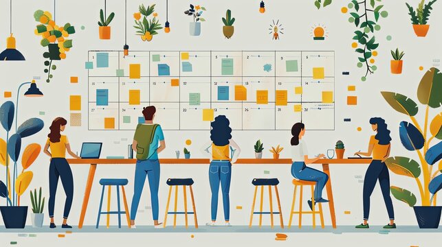 People planning concept. Entrepreneurship and calendar schedule planning with filling course campaign. Vector illustrations business meeting and events organizing process office 